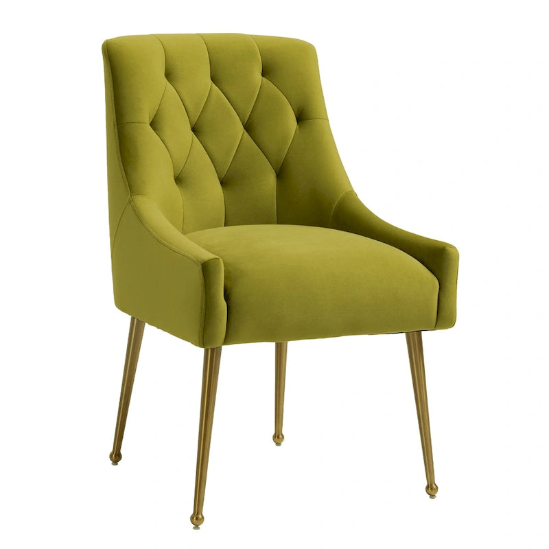 Chaise de salle à manger d'appoint en velours capitonné avec pieds en métal doré