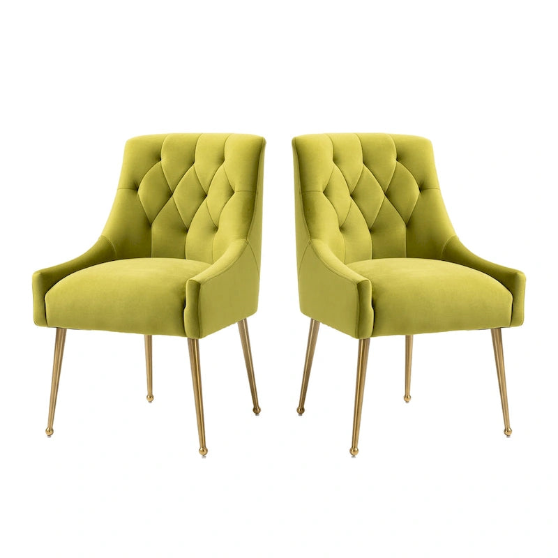 Chaise de salle à manger d'appoint en velours capitonné avec pieds en métal doré