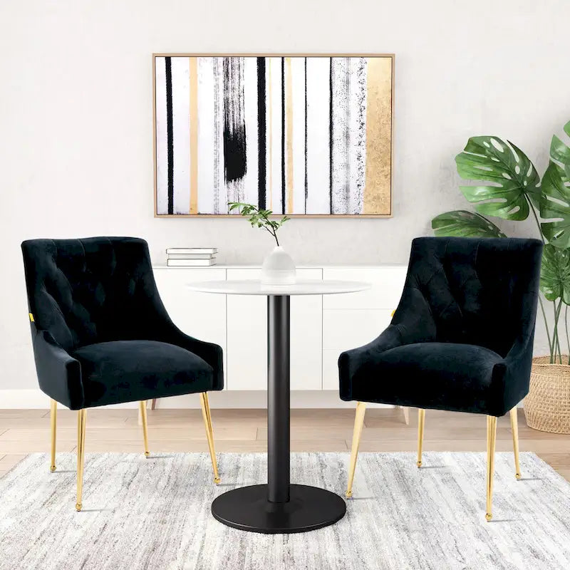 Chaise de salle à manger d'appoint en velours capitonné avec pieds en métal doré