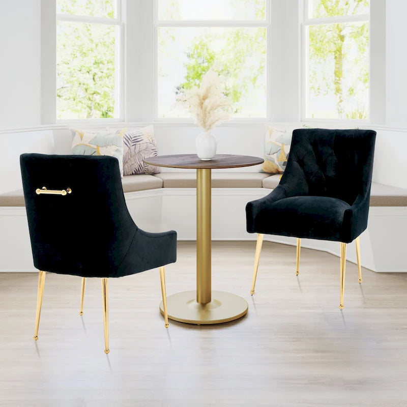 Chaise de salle à manger d'appoint en velours capitonné avec pieds en métal doré