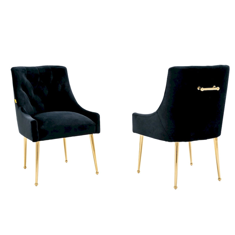 Chaise de salle à manger d'appoint en velours capitonné avec pieds en métal doré