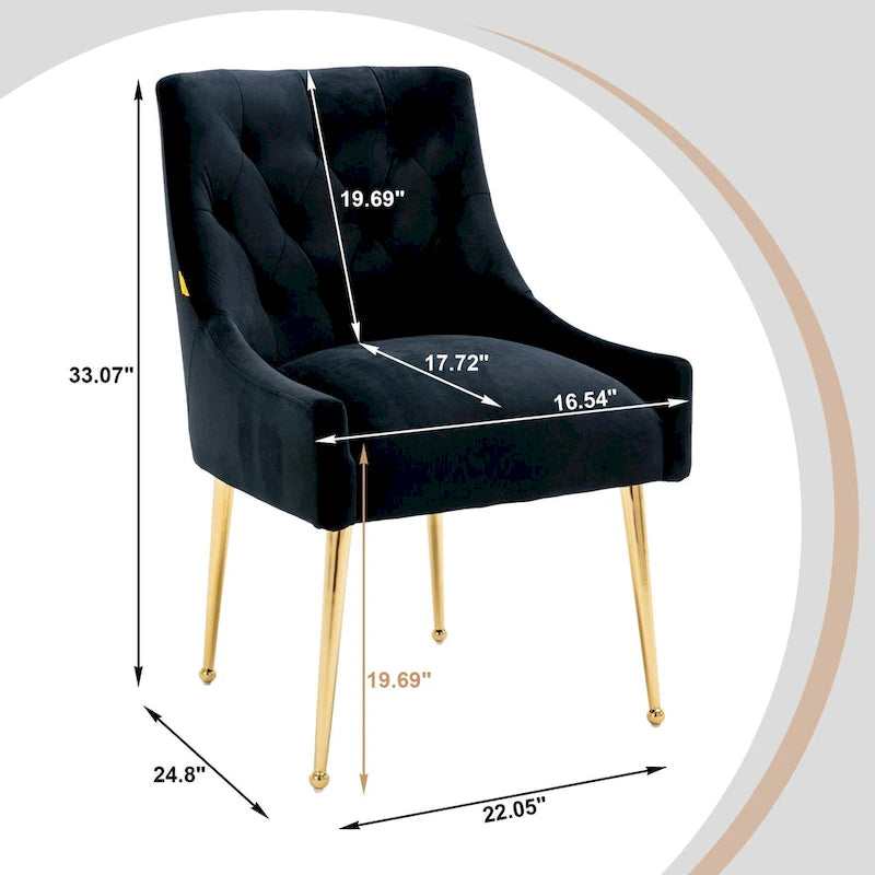 Chaise de salle à manger d'appoint en velours capitonné avec pieds en métal doré