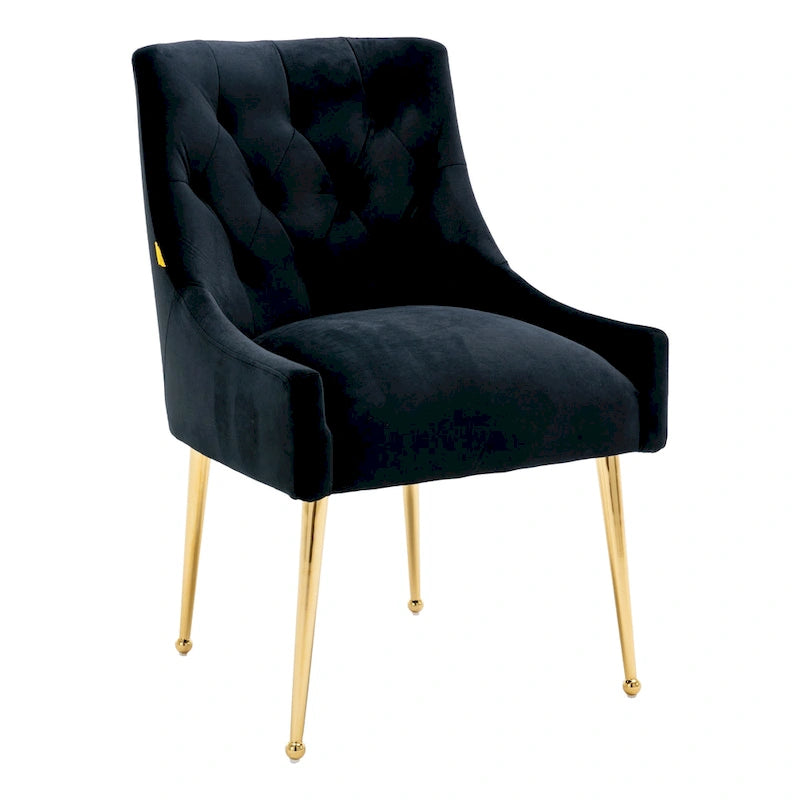Chaise de salle à manger d'appoint en velours capitonné avec pieds en métal doré