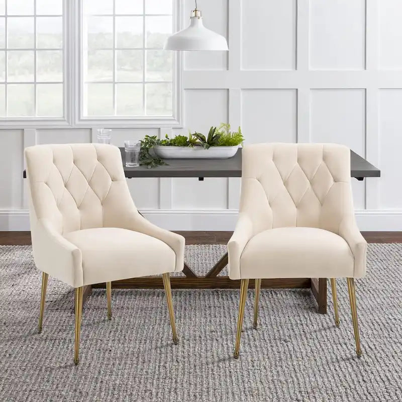 Chaise de salle à manger d'appoint en velours capitonné avec pieds en métal doré