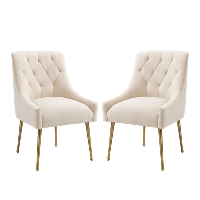 Chaise de salle à manger d'appoint en velours capitonné avec pieds en métal doré