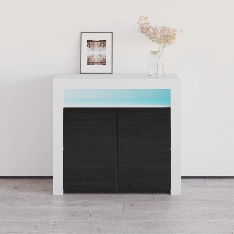 Buffet moderne mat brillant avec éclairage LED deux portes