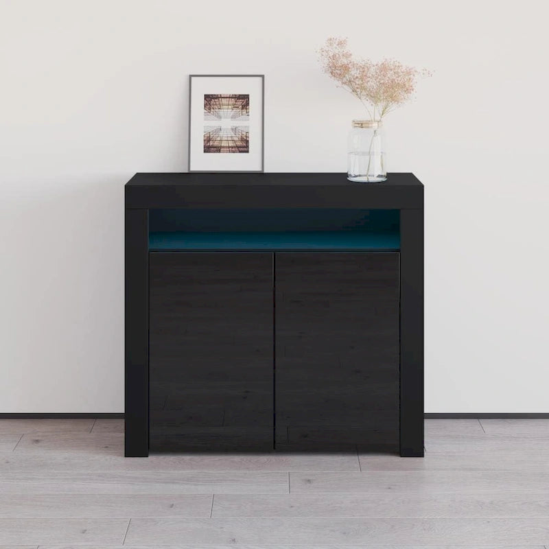 Buffet moderne mat brillant avec éclairage LED deux portes