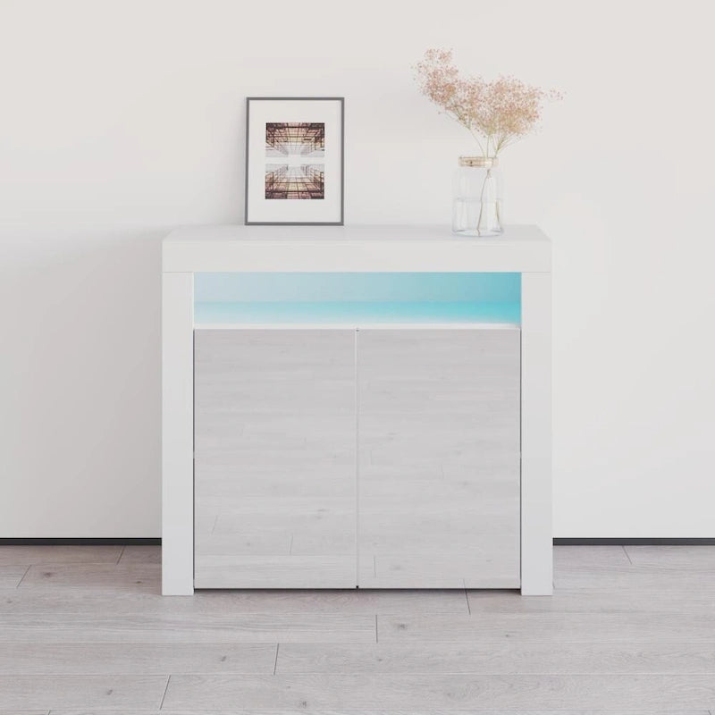 Buffet moderne mat brillant avec éclairage LED deux portes