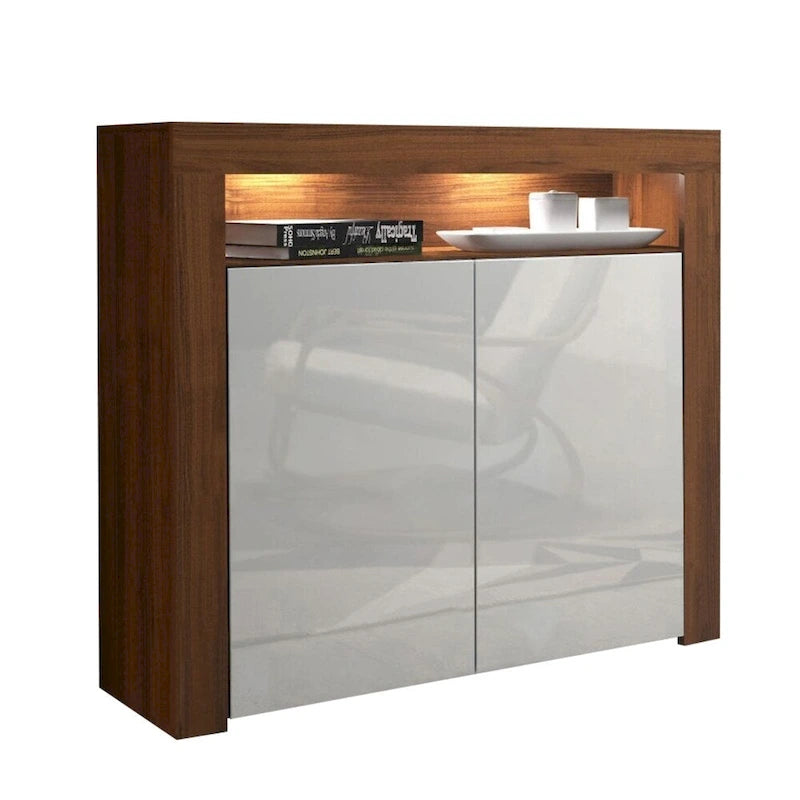 Buffet moderne mat brillant avec éclairage LED deux portes