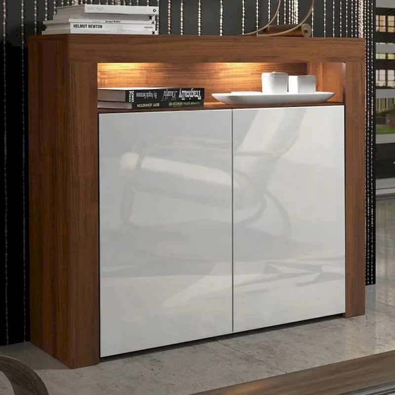 Buffet moderne mat brillant avec éclairage LED deux portes