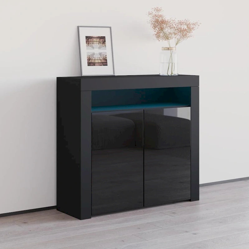 Buffet moderne mat brillant avec éclairage LED deux portes