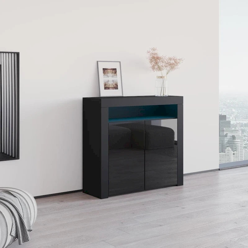 Buffet moderne mat brillant avec éclairage LED deux portes