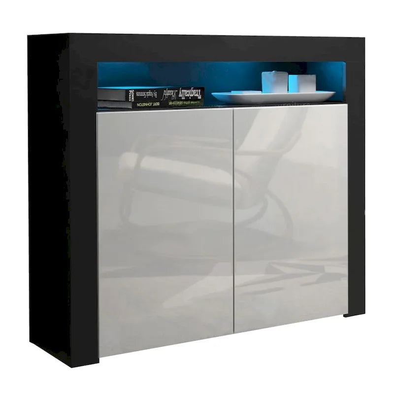 Buffet moderne mat brillant avec éclairage LED deux portes