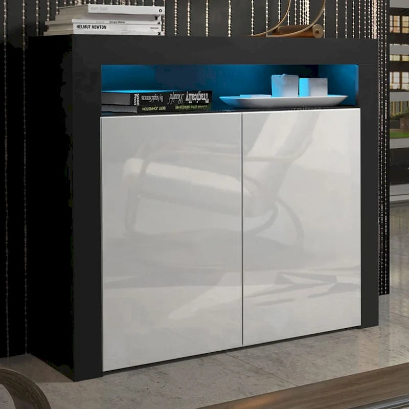 Buffet moderne mat brillant avec éclairage LED deux portes