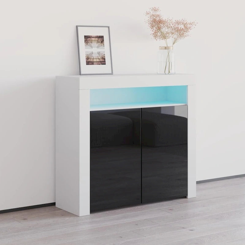 Buffet moderne mat brillant avec éclairage LED deux portes