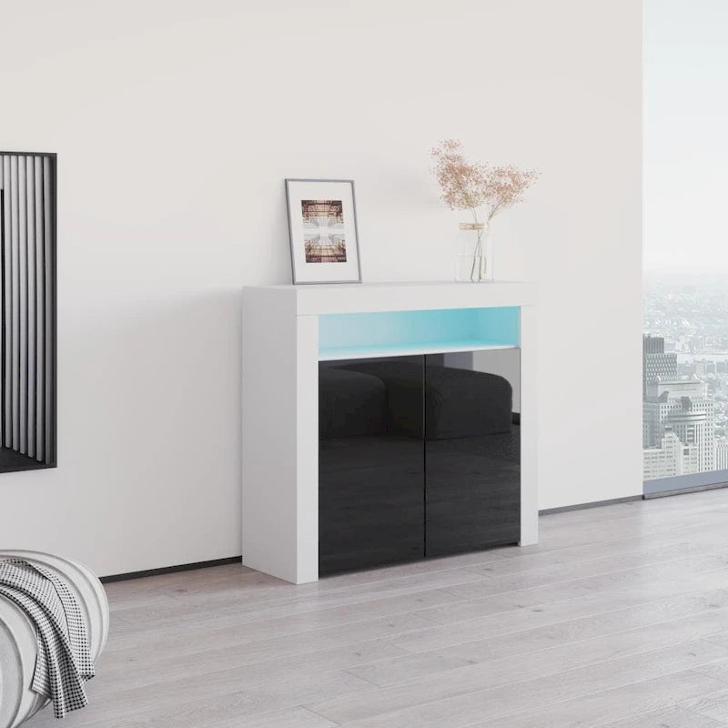 Buffet moderne mat brillant avec éclairage LED deux portes