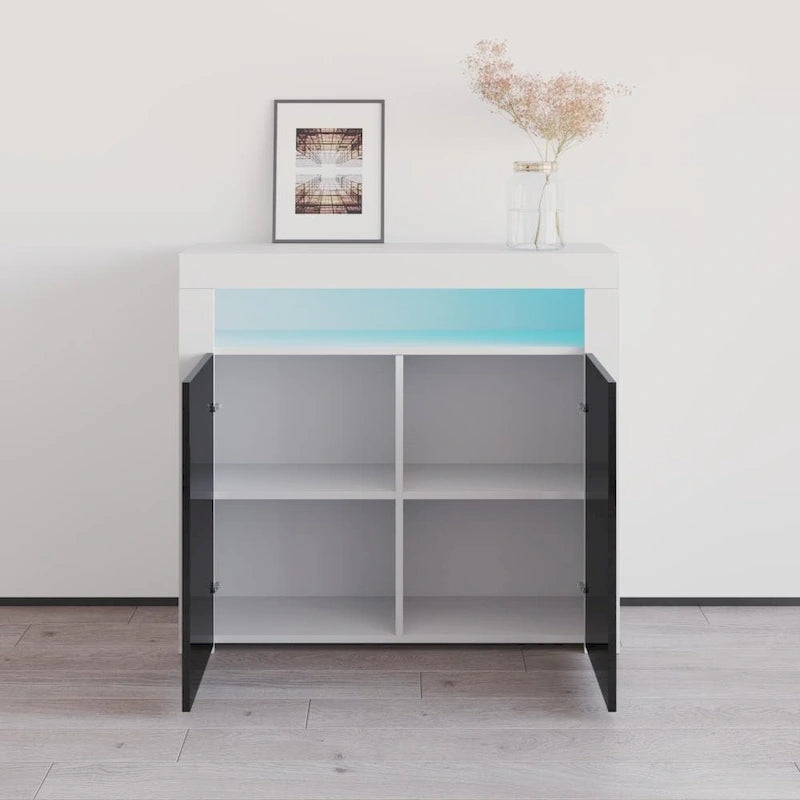 Buffet moderne mat brillant avec éclairage LED deux portes