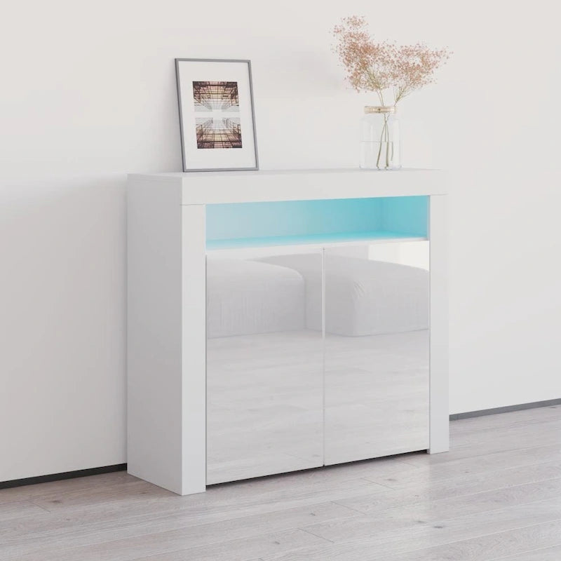 Buffet moderne mat brillant avec éclairage LED deux portes