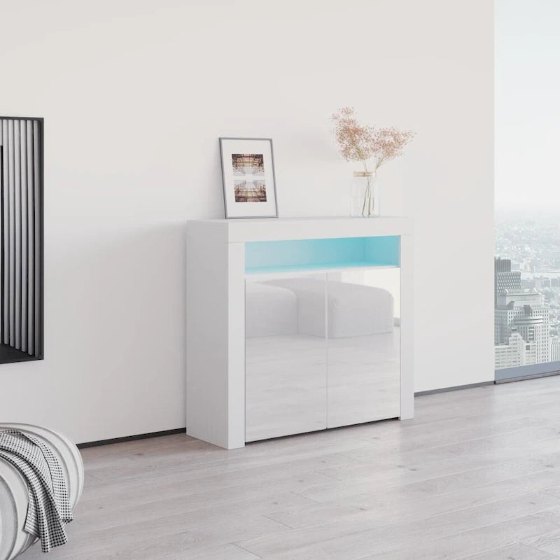 Buffet moderne mat brillant avec éclairage LED deux portes