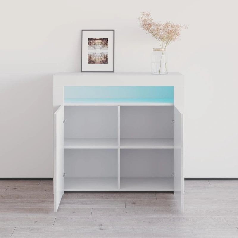 Buffet moderne mat brillant avec éclairage LED deux portes