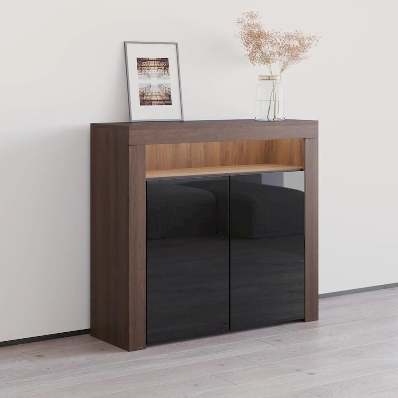 Buffet moderne mat brillant avec éclairage LED deux portes