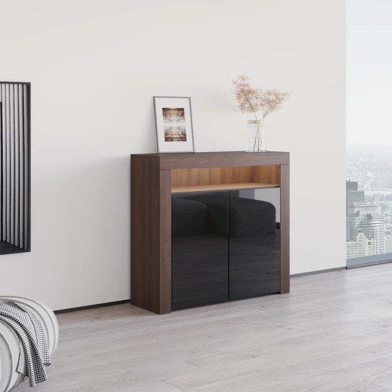 Buffet moderne mat brillant avec éclairage LED deux portes