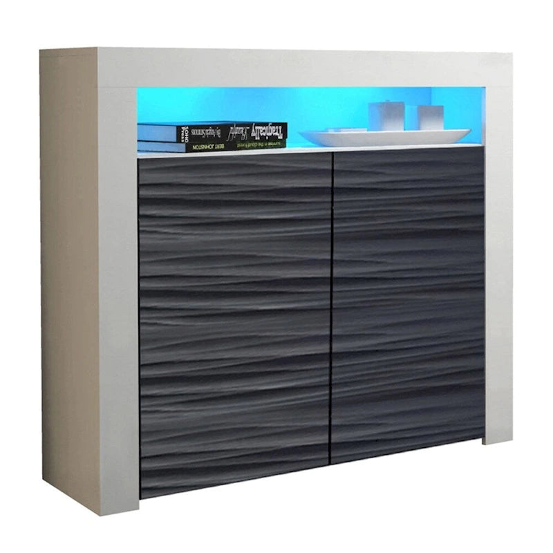 Buffet moderne mat brillant avec éclairage LED deux portes