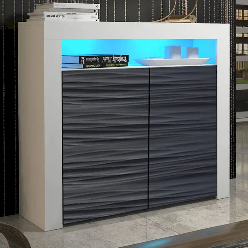 Buffet moderne mat brillant avec éclairage LED deux portes