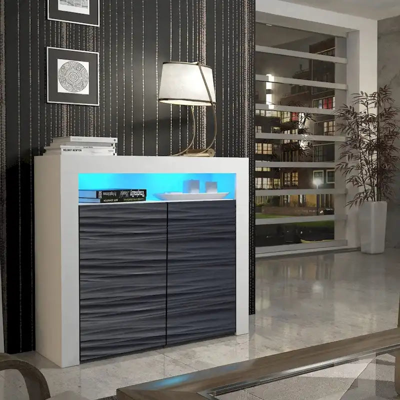 Buffet moderne mat brillant avec éclairage LED deux portes