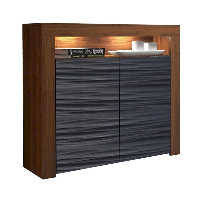 Buffet moderne mat brillant avec éclairage LED deux portes