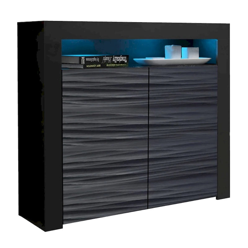 Buffet moderne mat brillant avec éclairage LED deux portes