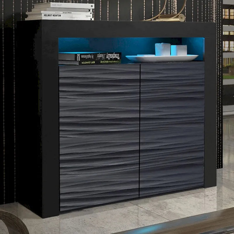 Buffet moderne mat brillant avec éclairage LED deux portes