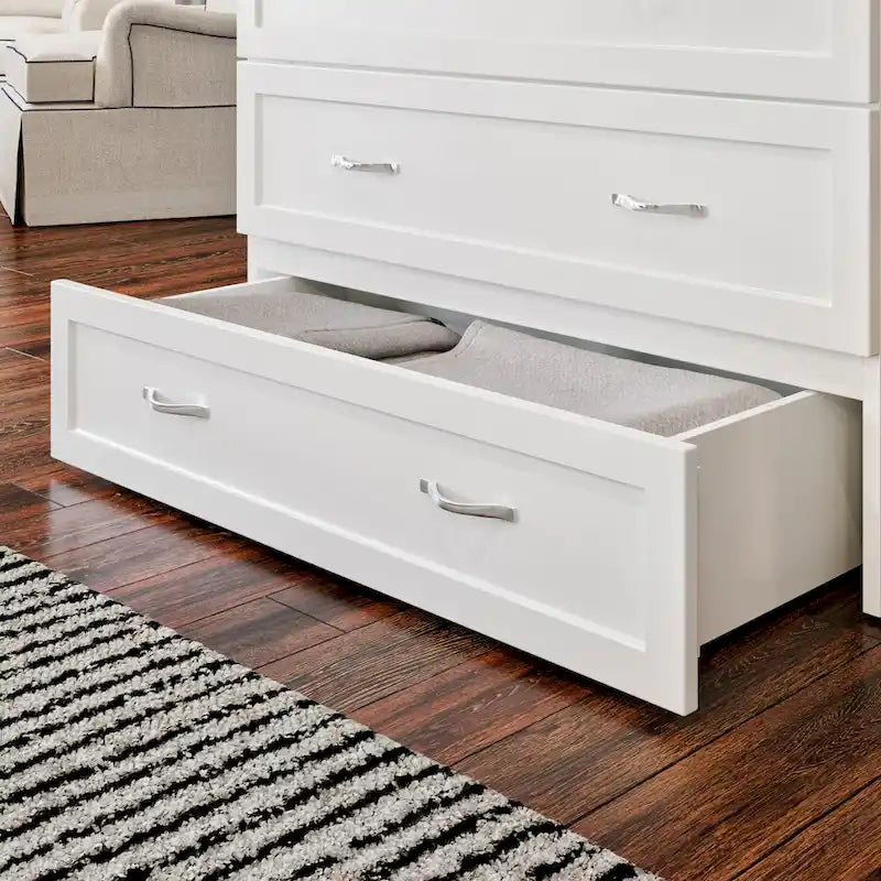 Lit escamotable double XL blanc avec tiroir de rangement et port de chargement USB