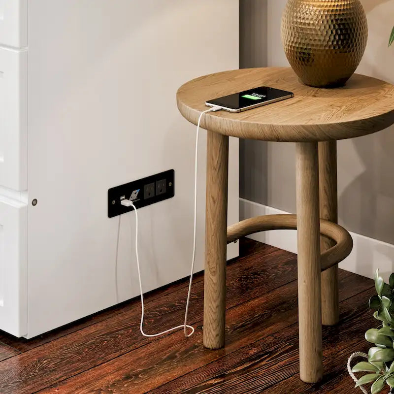 Lit escamotable double XL blanc avec tiroir de rangement et port de chargement USB