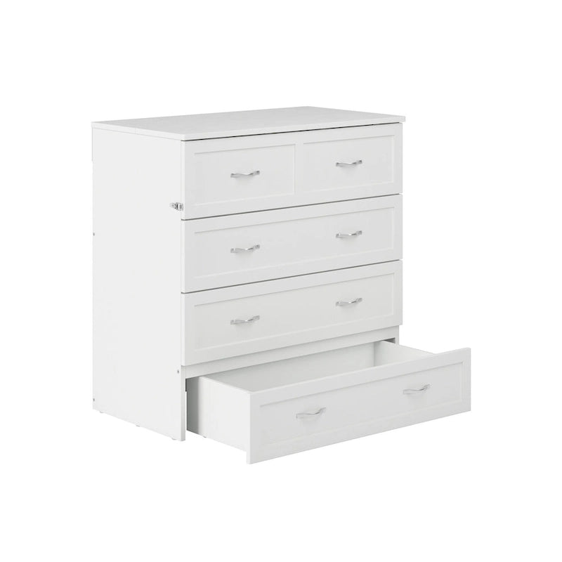 Lit escamotable double XL blanc avec tiroir de rangement et port de chargement USB