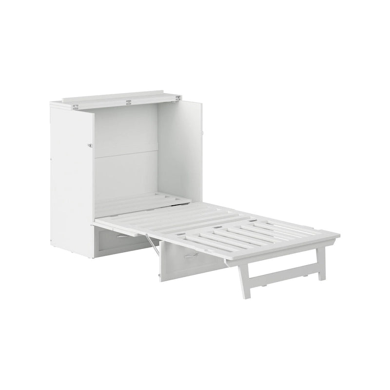 Lit escamotable double XL blanc avec tiroir de rangement et port de chargement USB