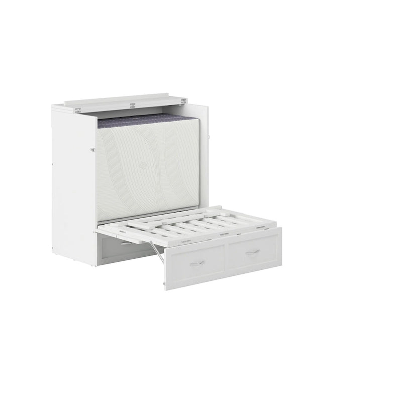 Lit escamotable double XL blanc avec tiroir de rangement et port de chargement USB