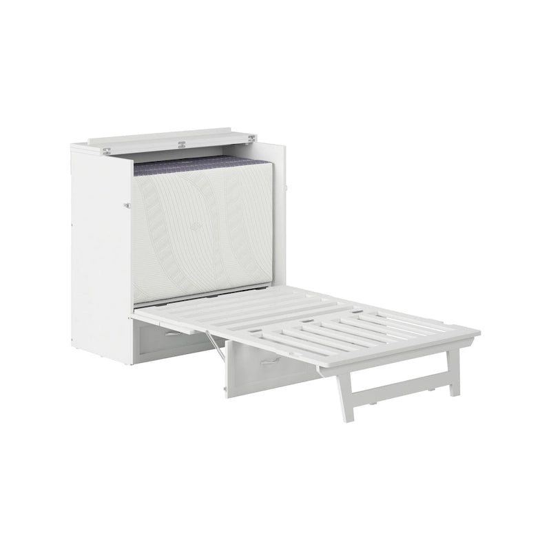 Lit escamotable double XL blanc avec tiroir de rangement et port de chargement USB