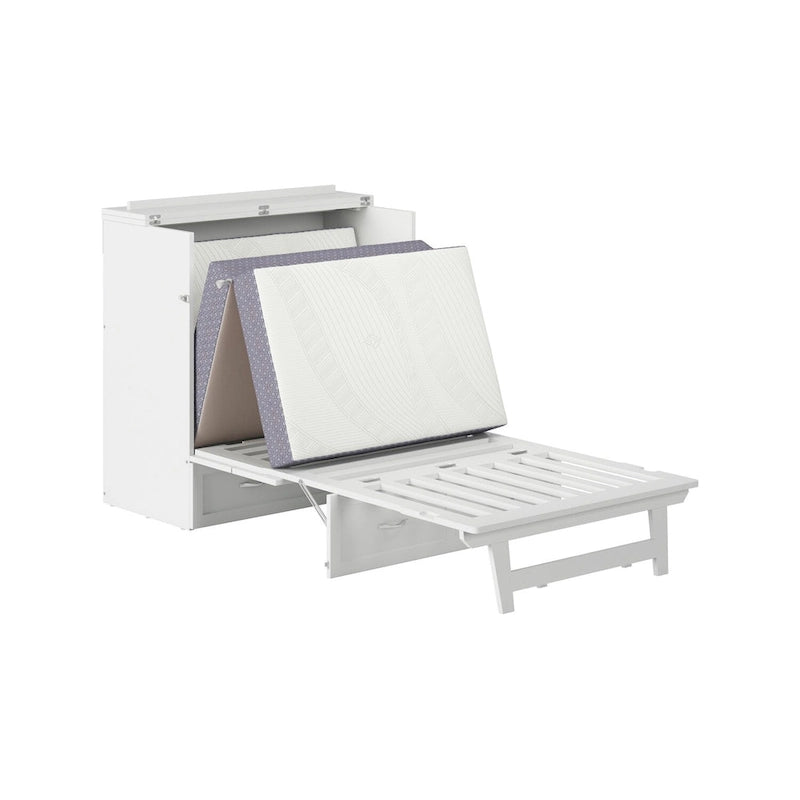 Lit escamotable double XL blanc avec tiroir de rangement et port de chargement USB
