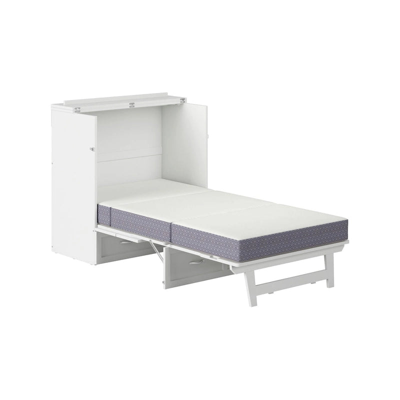 Lit escamotable double XL blanc avec tiroir de rangement et port de chargement USB