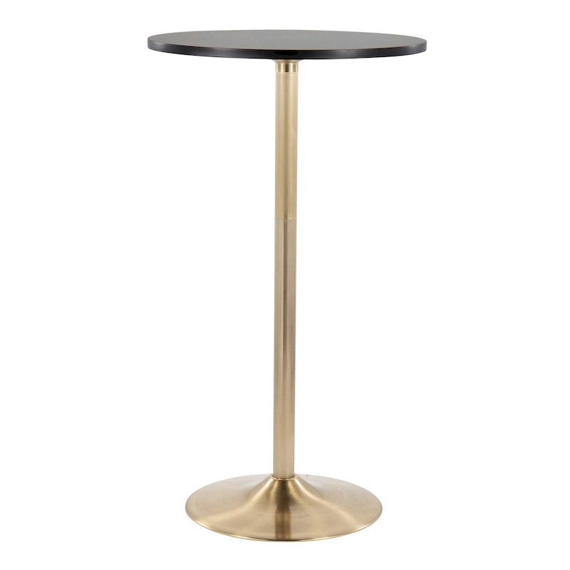 Table de bar ronde réglable en hauteur avec piètement en métal et plateau en bois
