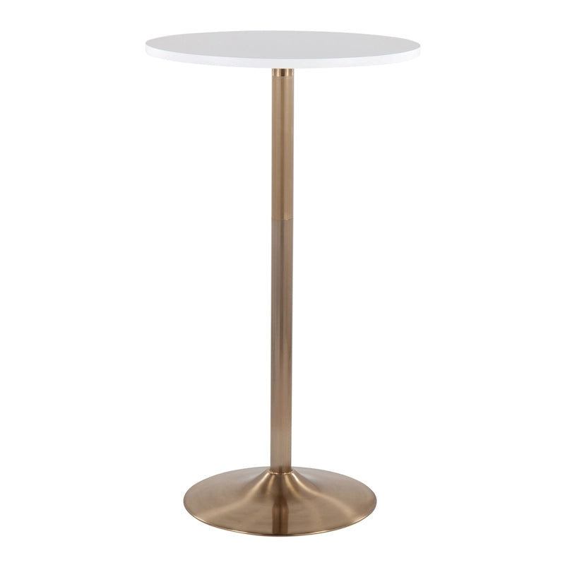 Table de bar ronde réglable en hauteur avec piètement en métal et plateau en bois