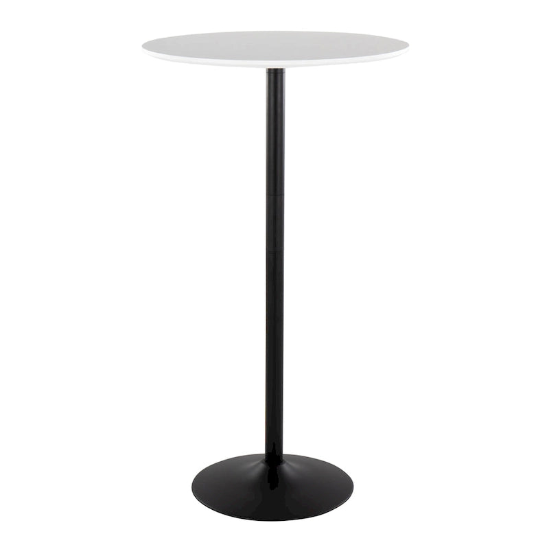 Table de bar ronde réglable en hauteur avec piètement en métal et plateau en bois