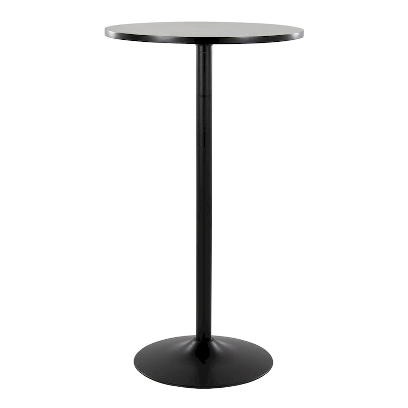 Table de bar ronde réglable en hauteur avec piètement en métal et plateau en bois
