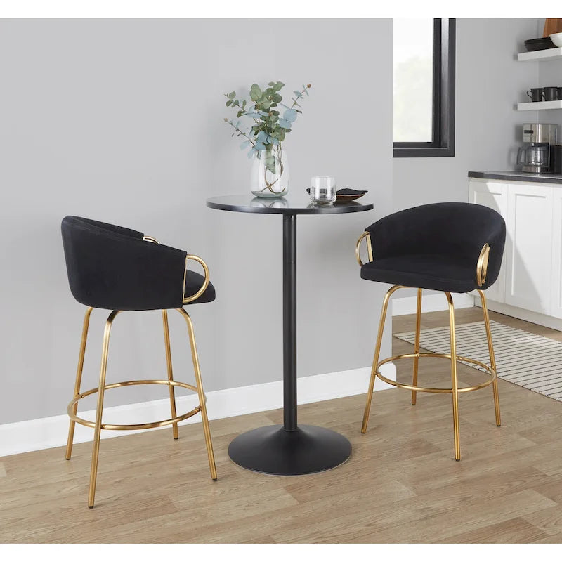 Table de bar ronde réglable en hauteur avec piètement en métal et plateau en bois