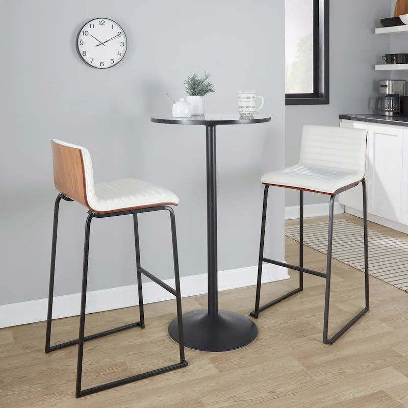 Table de bar ronde réglable en hauteur avec piètement en métal et plateau en bois