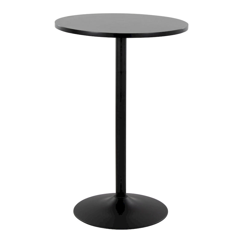 Table de bar ronde réglable en hauteur avec piètement en métal et plateau en bois