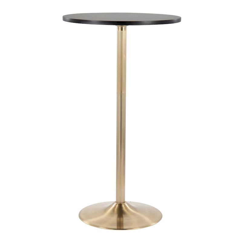 Table de bar ronde réglable en hauteur avec piètement en métal et plateau en bois