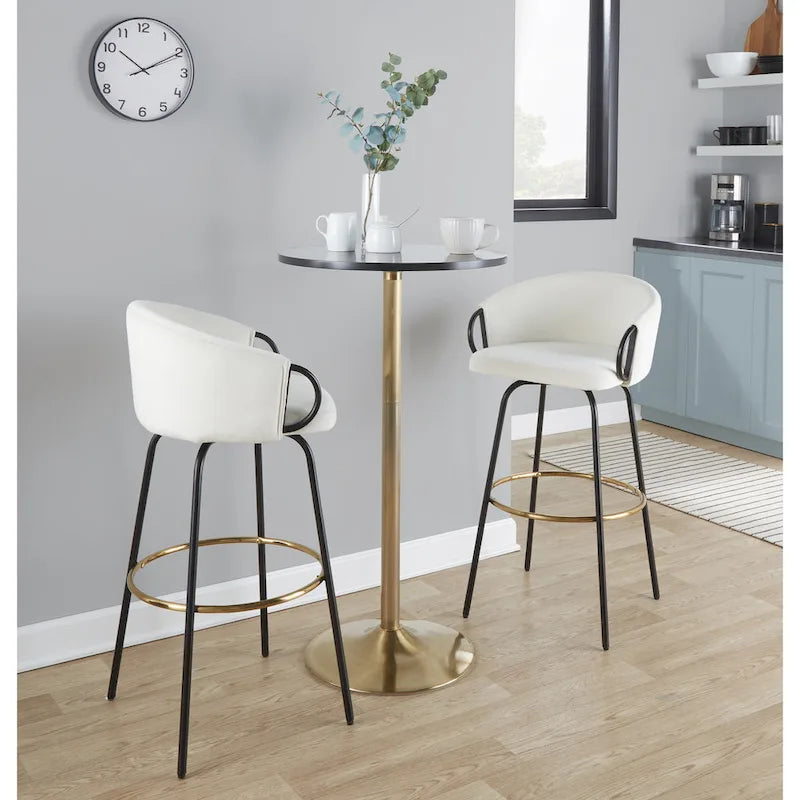 Table de bar ronde réglable en hauteur avec piètement en métal et plateau en bois