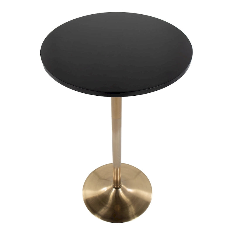Table de bar ronde réglable en hauteur avec piètement en métal et plateau en bois
